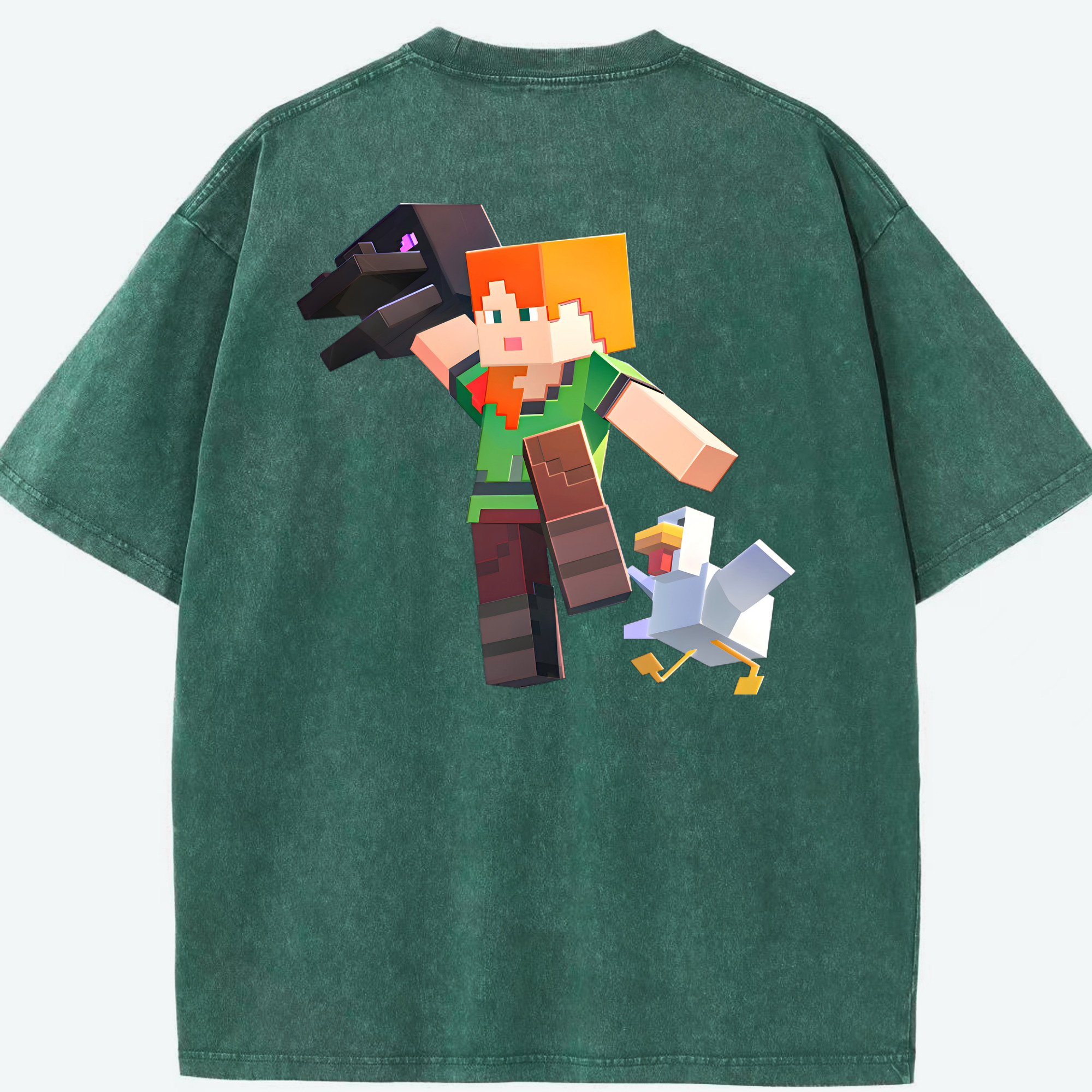 （画像用） マインクラフト ブロックの世界 Minecraft MC Block world 綿100% ヴィンテージ風 半袖Tシャツ（背面プリント）